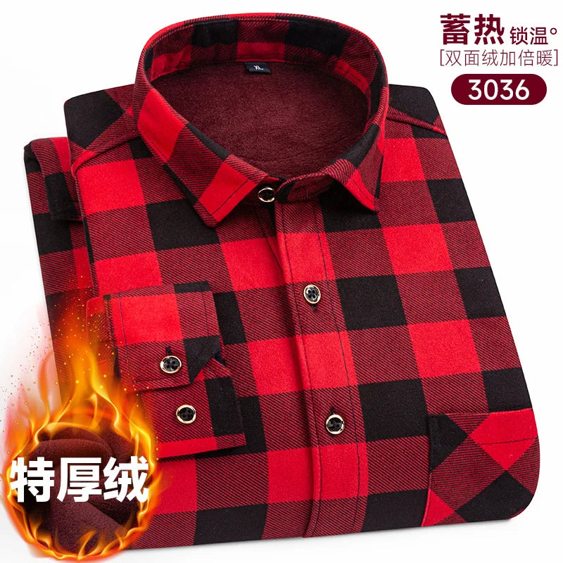 Men's long-sleeved shirt with double-sided fleece thickened warmth, 8XL, 9XL, casual winter fashion, versatile for the street