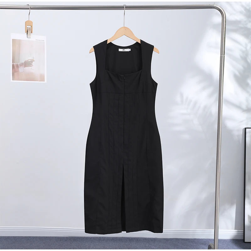 Sexy Party Women's Solid Dress Fashion Zippers Sleeveless Split Empire Female Dresses 2026 Summer New Hip Package Lady Robe