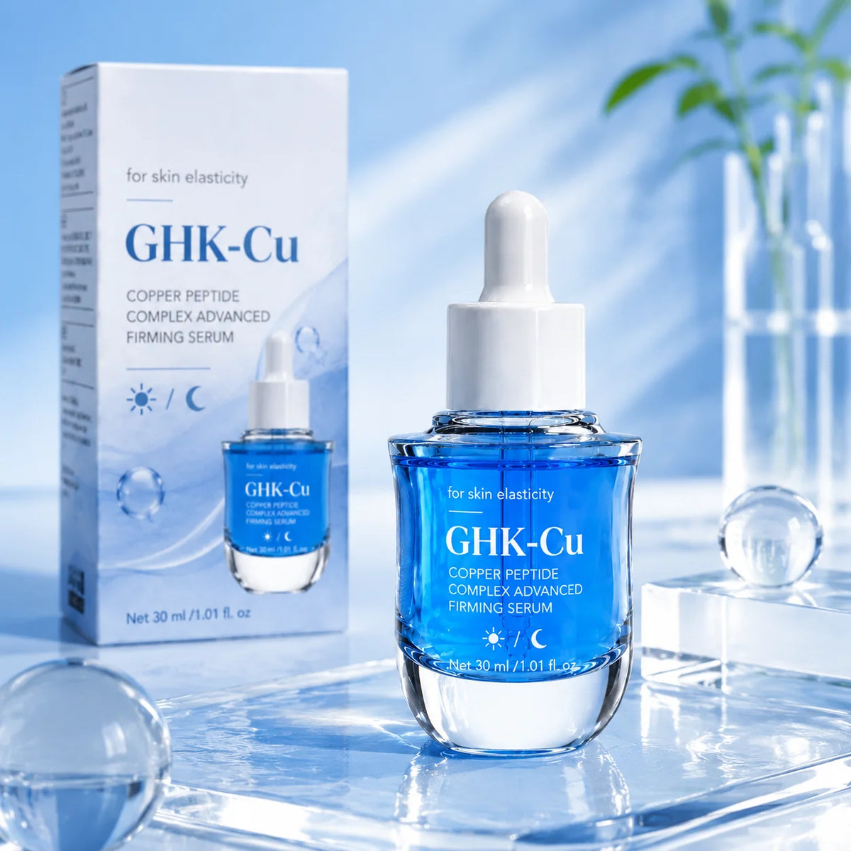 GHK-Cu Copper Peptide Essence, a Premium Firming Facial Serum, Improves Skin Elasticity and Firmness, Deeply Hydrates and Moistu