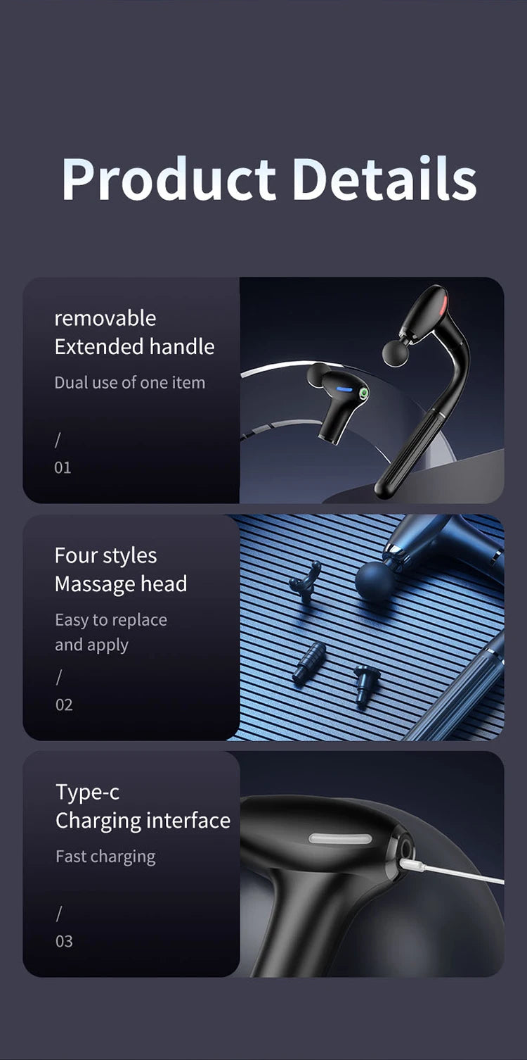 Mulit functional fascia gun with Extended Handle Percussion Back Massager for muscle relaxation  Back Waist Body Massage