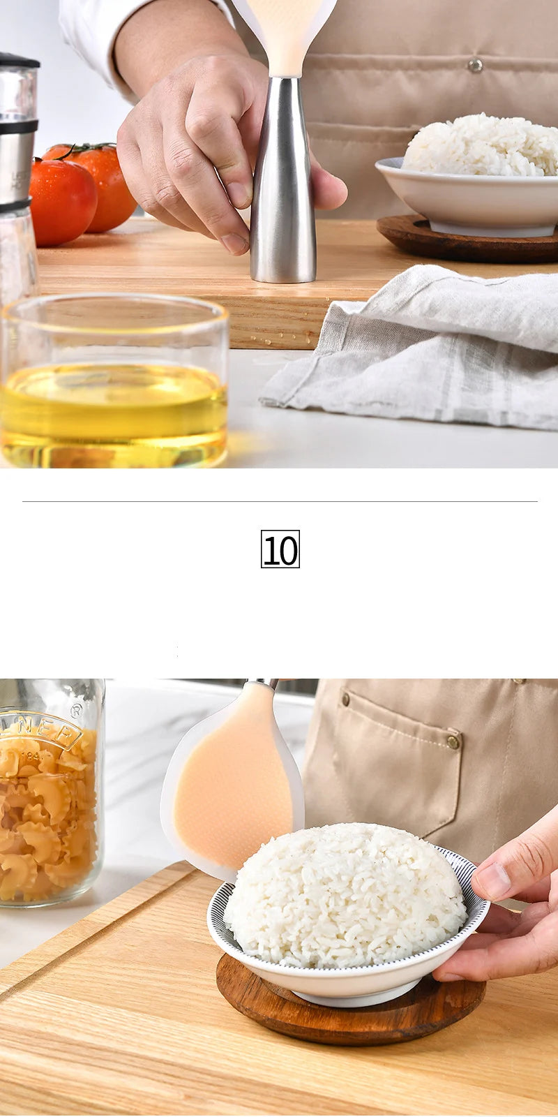 1Pcs Silicone Spoon Non-stick Cooking Spoon Anti-scalding Pot Rice High-temperature-resistant Spoon Durable Kitchen Gadgets