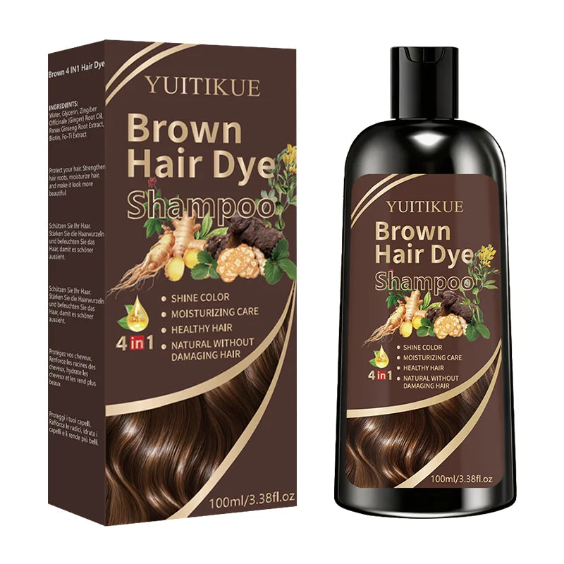 YUITIKUE Brown Hair Dye Shampoo 100ml 4-in-1 Moisturizing Care, No Damage & Fast Gray Hair Coverage