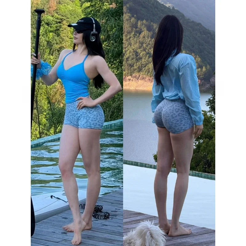 Women's High Waist Butt Lifting Yoga Biker Shorts New Leopard Print Slim Fit for Gym Workout Training