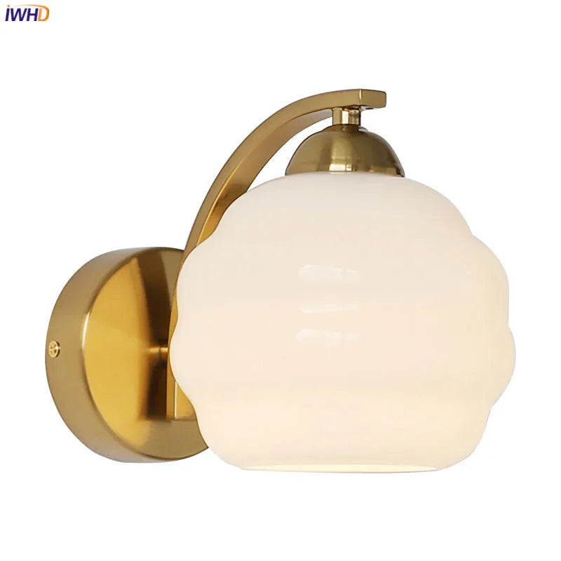 IWHD Milky Glass Ball LED Wall Lamp Sconce Iron Wrount Bedroom Living Room Bathroom Mirror Light Nordic Modern Wandlamp Applique