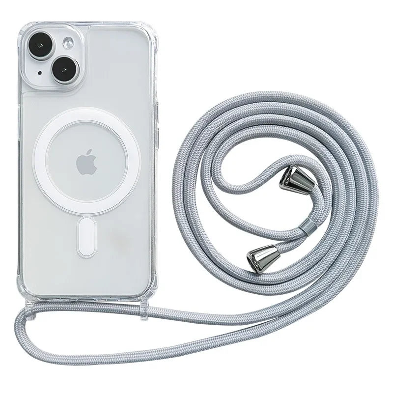Crossbody Lanyard Clear Magnetic Case For iPhone 18 17 Air 16 15 Plus 14 13 12 Pro Max For Magsafe Acrylic Hard PC Back Cover