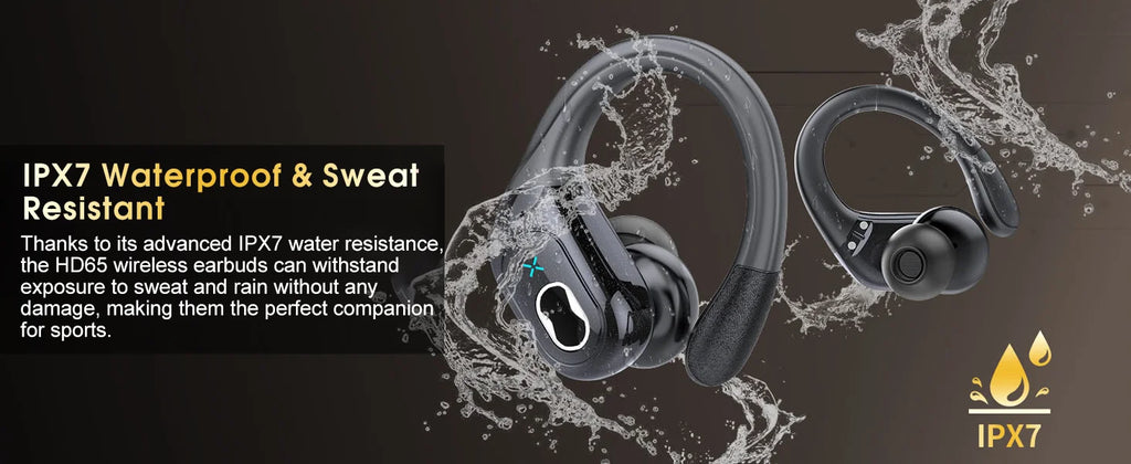 Bluetooth 6.0 Headphones HD65 Wireless Earbuds 75hrs Sport Bluetooth Earphone with Noise Cancelling Mic IPX7 Waterproof Headsets