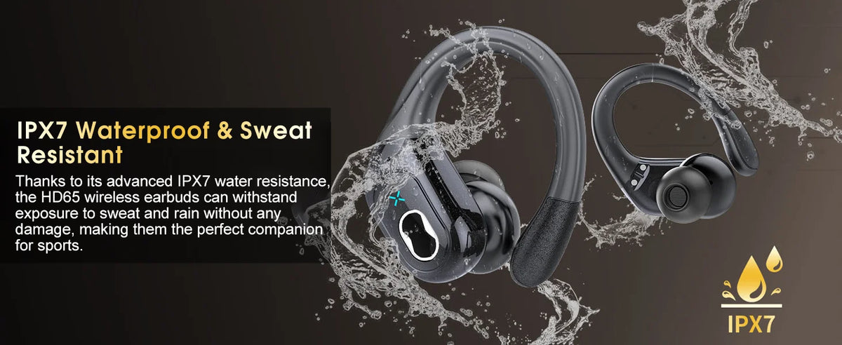 Bluetooth 6.0 Headphones HD65 Wireless Earbuds 75hrs Sport Bluetooth Earphone with Noise Cancelling Mic IPX7 Waterproof Headsets