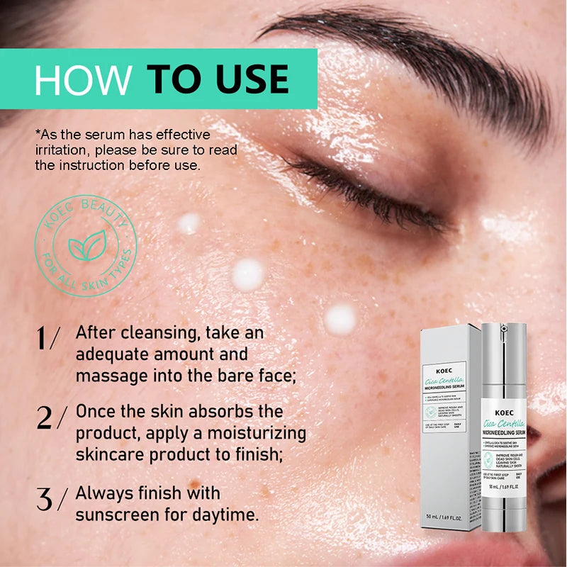 Centella Asiatica Microneedle Serum Smooth Skin Soothe Hydrate Firm Brighten Repair Facial Essence Lotion for All Skin Types