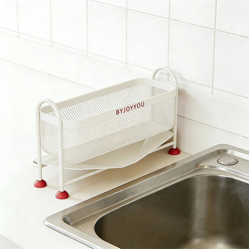 Macaron Kitchen Sink Organizer Rack Narrow Countertop Drain Storage for Sponge Dishcloth Scrubber Steel Ball Soap Holder