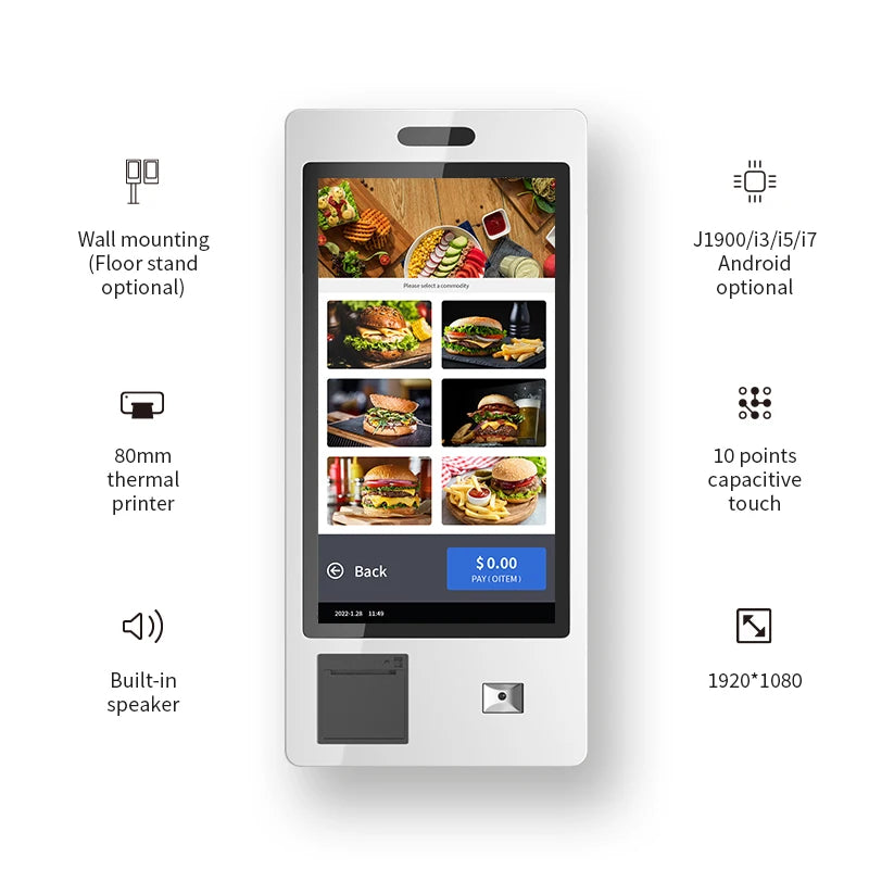 Wall Mount Or Floor Stand Android Os Self Ordering Kiosk Software Touchscreen Interactive Self-service Kiosk
