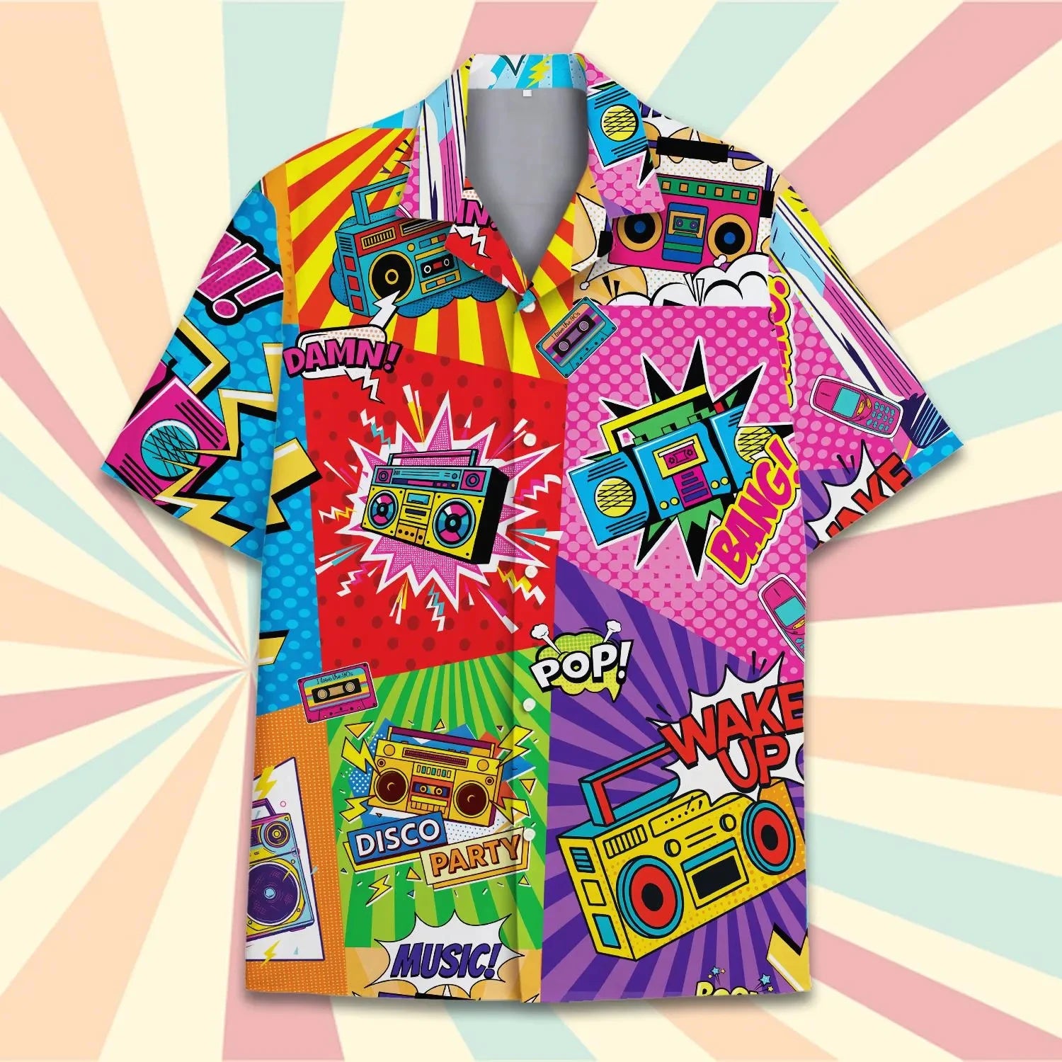Retro Disco Music Cube Hawaiian Shirts For Men Galaxy Pop Skateboard Mens Hawaiian 80s 90s Shirts Short Sleeve Hip Hop Shirts