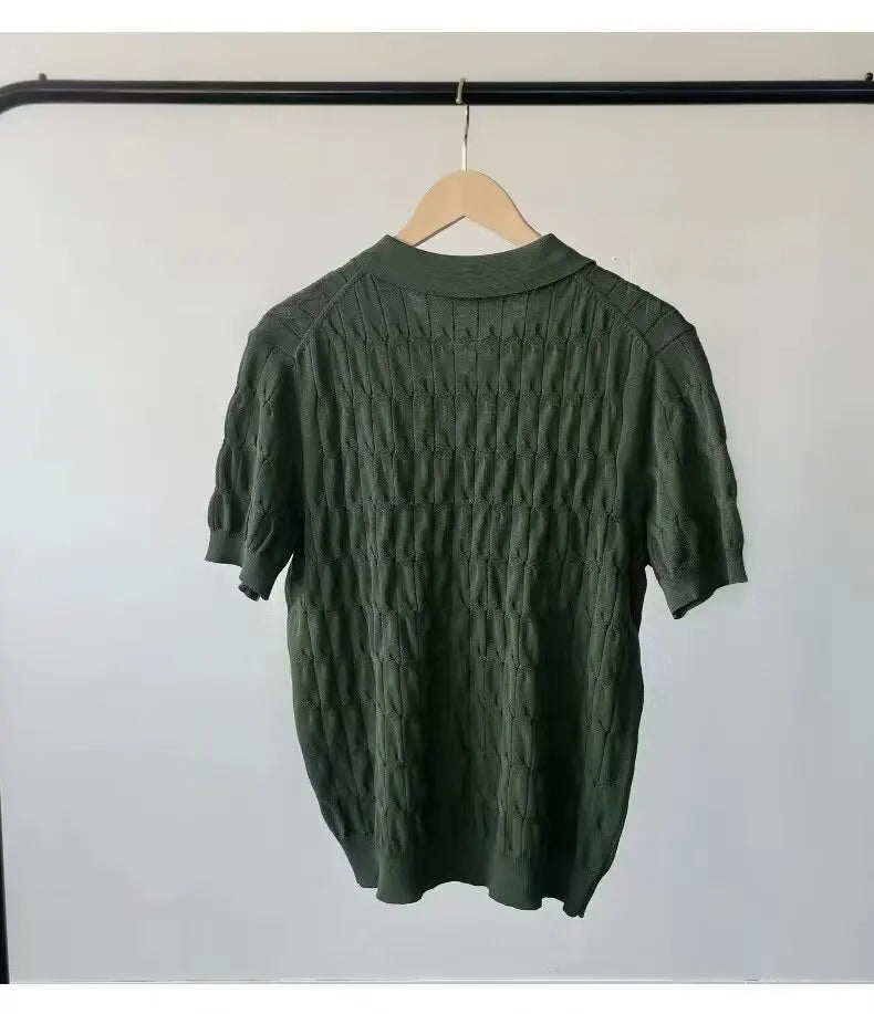 Trendy Polo Shirt for Men Summer Solid Color Top Versatile Knit Style Korean Short Sleeves Casual Fashion T-shirt