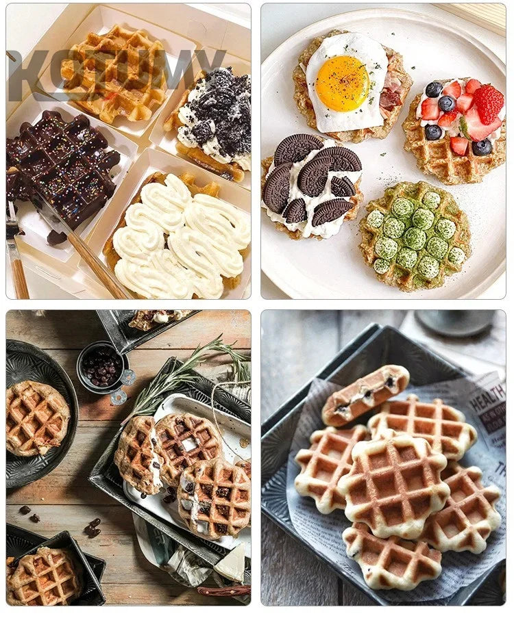 Industrial Stainless Steel Non-Stick Belgian Waffle Maker Four Grid Electric Baking Tray Heating Both Grain Processing Machinery
