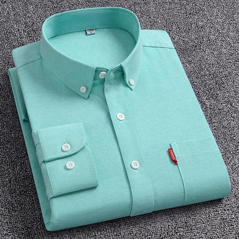 100% Cotton Men's Oxford Shirts Long Sleeve Solid Color Turn Down Collar Regular Fit Daily Men Clothing Button-down White Shirt