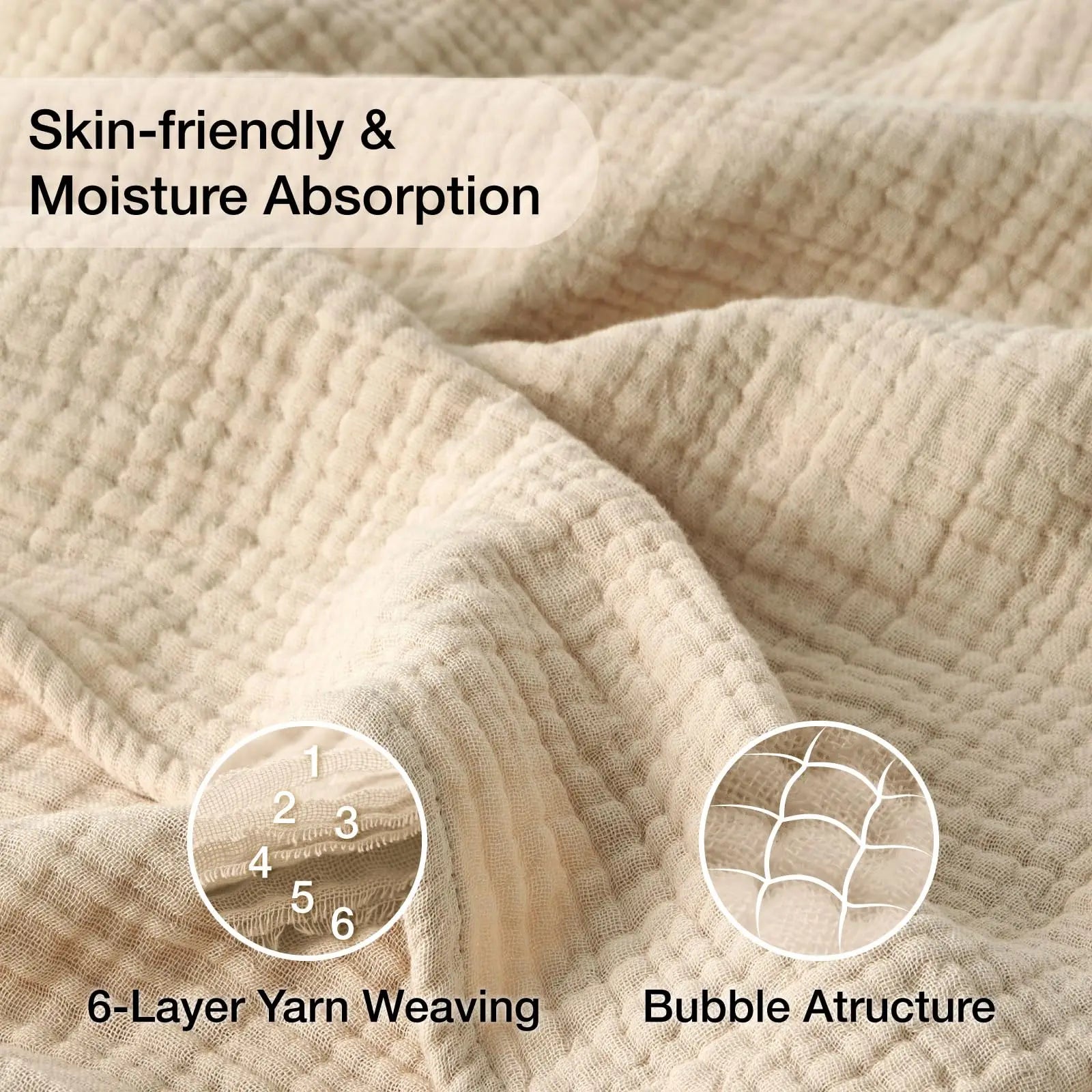 100% Cotton Blanket for Bed Soft Muslin Bed Blankets, Lightweight Breathable Bedspread Coverlet All Season Gauze Throw Blanket