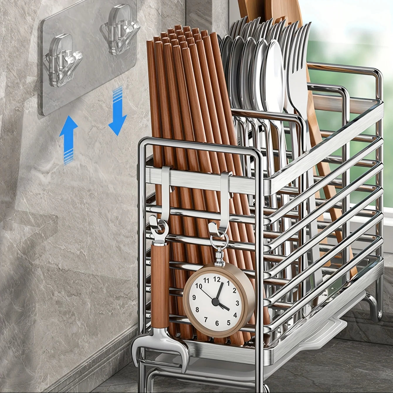 No-Drill Wall-Mounted Utensil Holder Stainless Steel Space-Saving Organizer For Kitchen Cutlery Ideal For Small Spaces