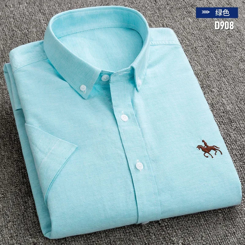 Short Sleeve For Men Shirt 100% Cotton Oxford Casual Without Pocket Solid Men's Dress Shirts Plus Size 6XL