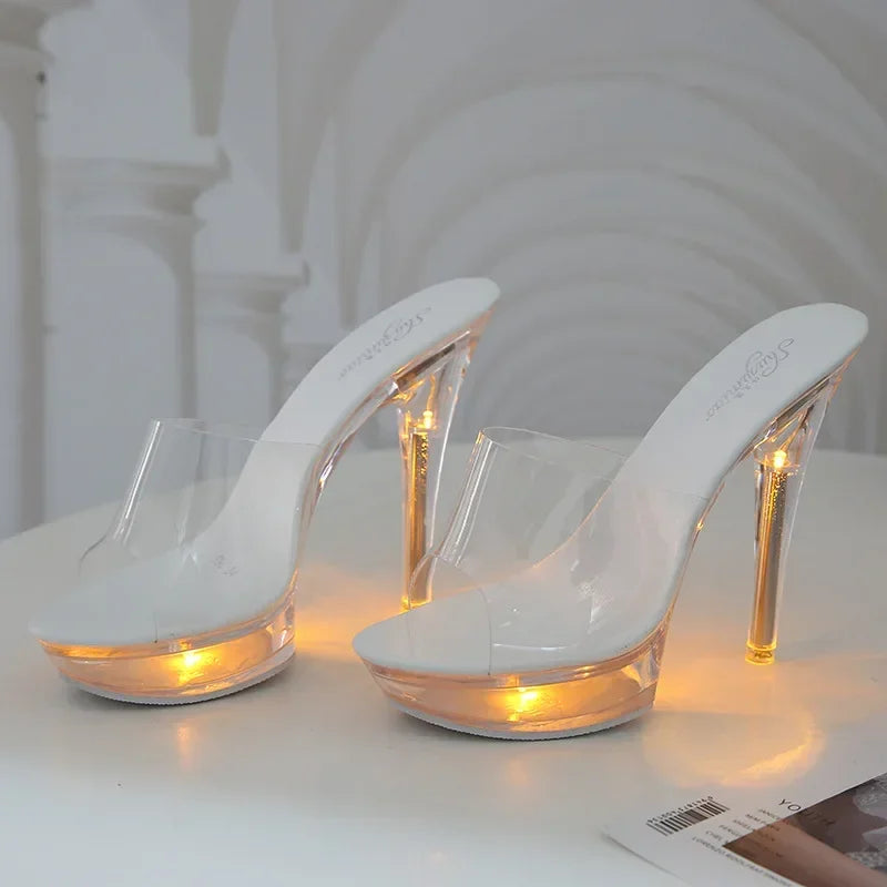 Women's Led Illuminated Sandals Clear Heel Slippers 15CM Sexy Led light Heels LFD-190