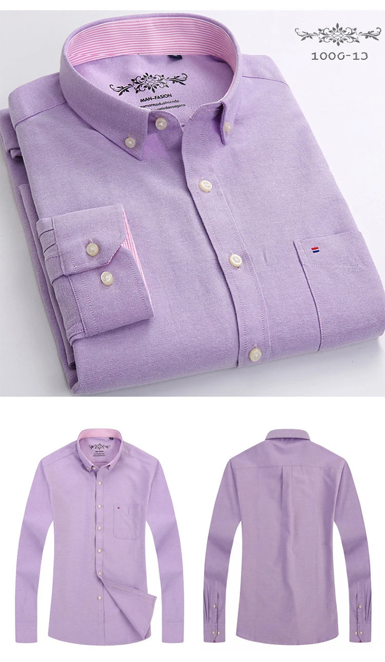 New Cotton Mens Striped Plaid Print Oxford Spinning Casual Long Sleeve Shirt Comfortable Collar Button Slim Male Business Shirts