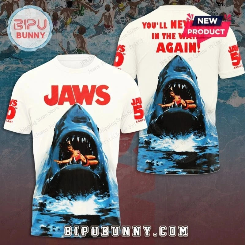 Movie "Jaws" featuring shark pattern 3D Sport Quick-dry Breatha men T-shirt outdoor street casual Fashion Parent-child Clothing