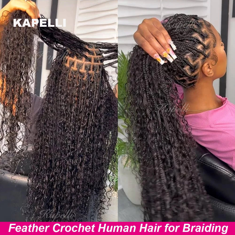 300gPre-divided Bulk Hair for Braiding Deep Wave Crochet Human Hair Knotless Miracle Knots Hair Extensions Boho Braids Invisible