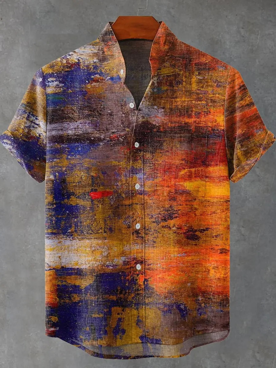 Vintage Fish Pattern Men's Art Shirt Short Sleeve Linen Casual 3D Geometric Printed Shirt Summer New Collection