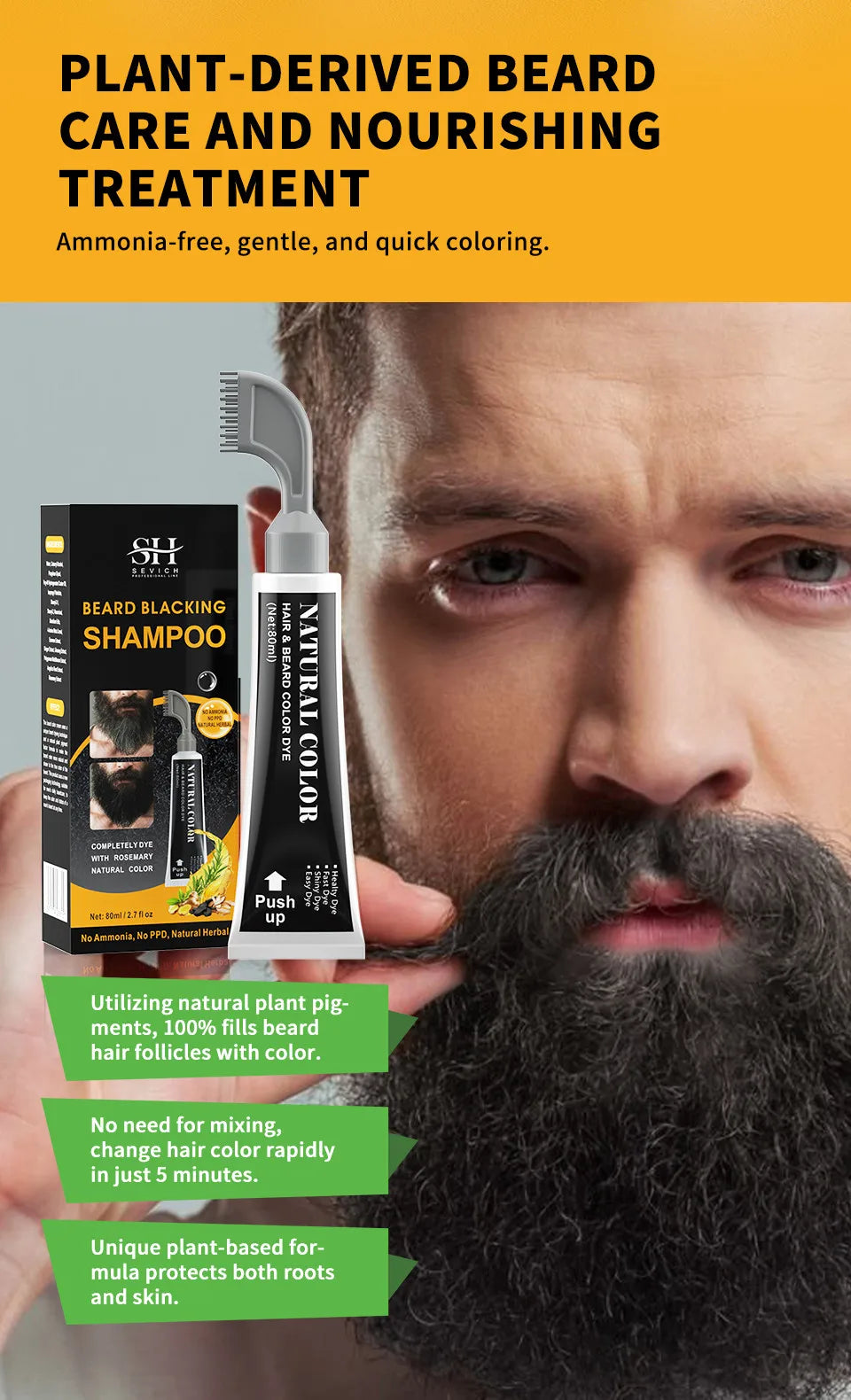 Rosemary Black Beard Dye Cream With Comb 3 Minutes Fast Instant Hair Dye Shampoo Herbal Extract Beard Cover Permanent Hair Dye