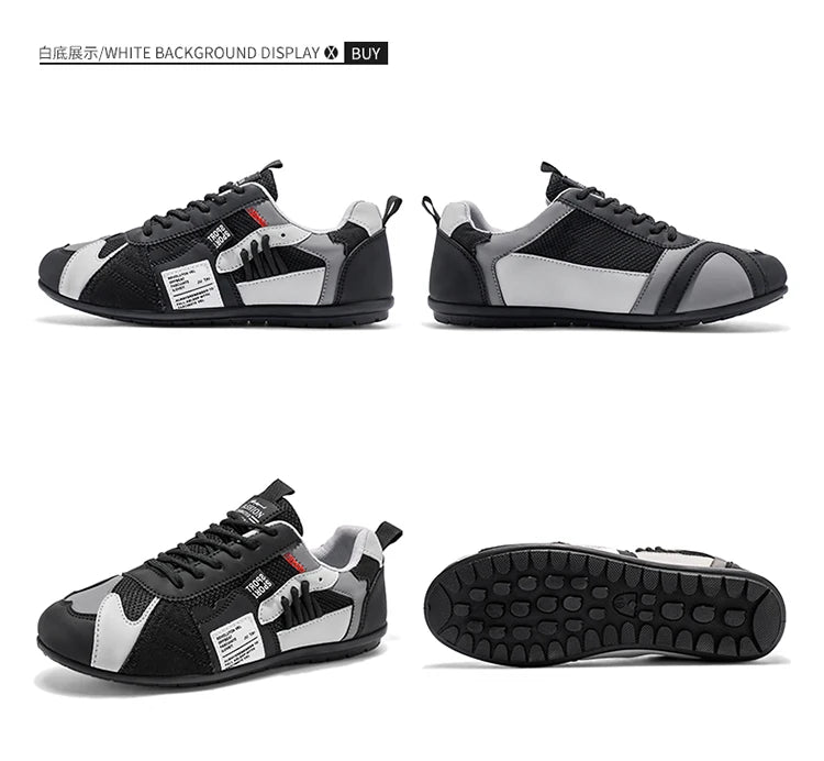Men's Trendy Black and Gray Color-Blocked Mesh Breathable Casual Sports Shoes, Summer Thin Retro Forrest Gump Shoes, Lightweight Soft-Soled Shock-Absorbing Non-Slip Versatile Wear-Resistant Men's Shoes