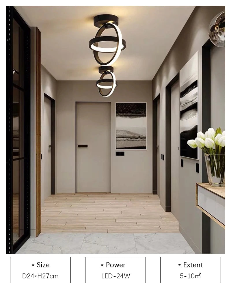 Modern LED Aisle Ceiling Light 2 Ring Creative Dimmable Living Room Ceiling Lamp Hallway Entrance Balcony Office Indoor Lighting