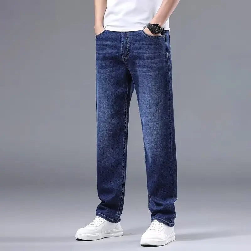 Men New Spring Autumn Jeans Male Fashion Loose Straight Leg Lightweight Denim Pants Comfortable Daily Commute Trousers