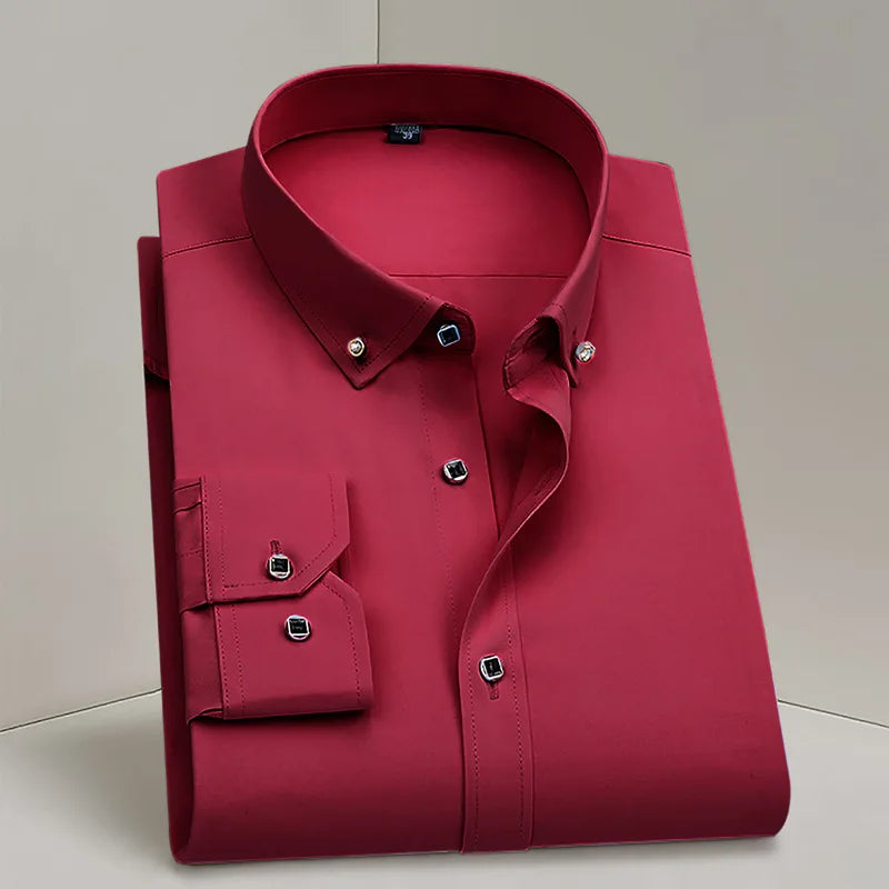 Hot Sale Men's Dress Shirts Formal Long Sleeve Business Social Camisa Contrast With Diamond Anti-wrinkle Button Down Men Clothes