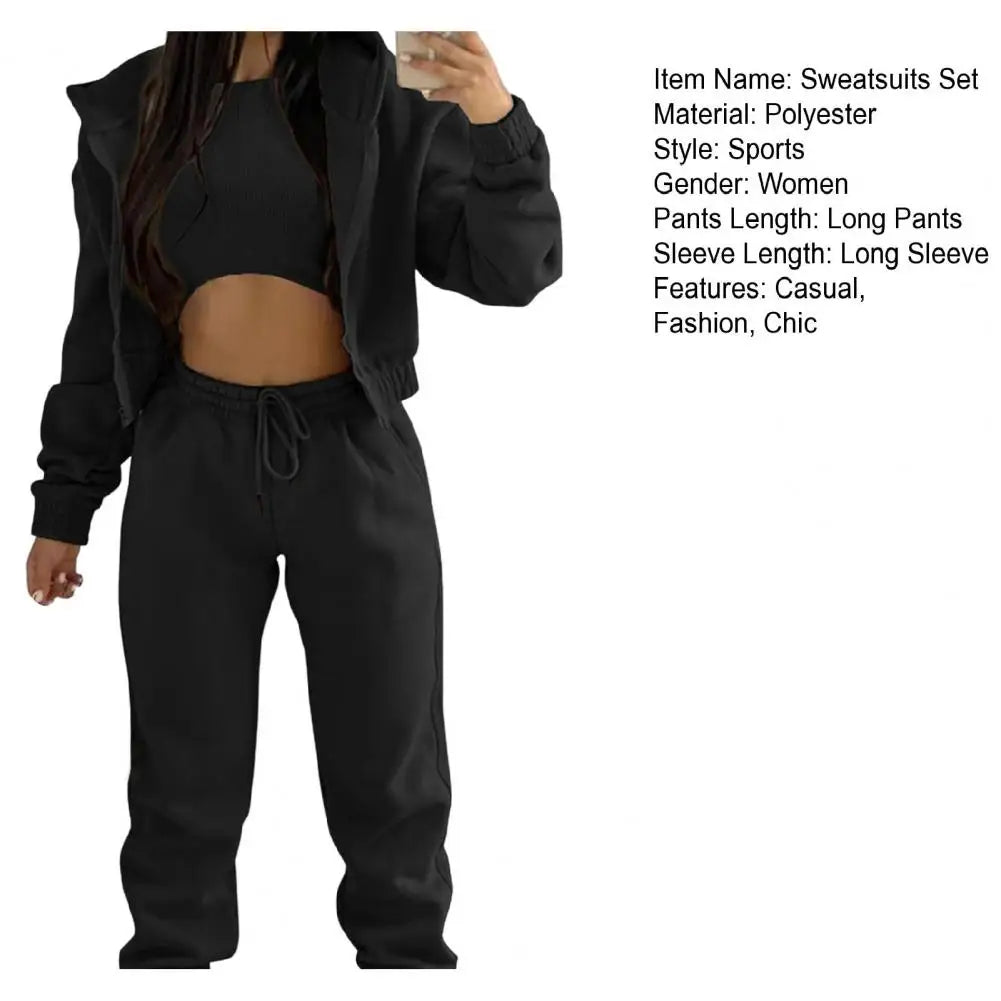 3 Piece Sweatsuits Set for Women Fleece Zip Up Hoodie Sweatshirt Tank Top Jogger Sweatpants Set Fall Casual Tracksuit Outfits