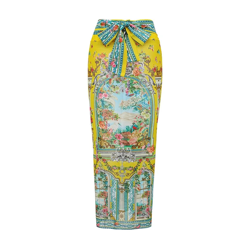 Retro Bikini Printed Fashion Two Piece Swimsuit And Cover Up With Skirt Tight Women's Bandage Summer Beach Luxury Elegant
