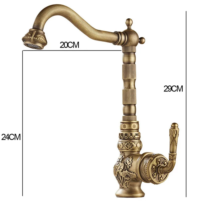 Tuqiu Basin Faucet Antique Sink Faucet Carved Bathroom Faucet Rotate Hot & Cold Brass Kitchen Faucet FWater Mixer Tap Crane