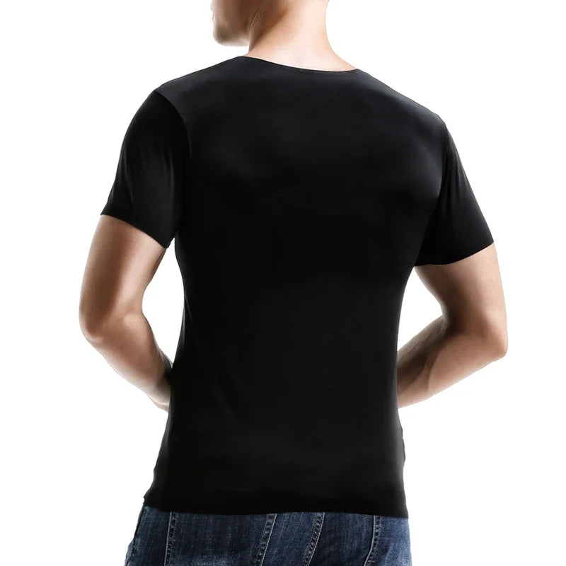 5PCSSummer Ice Silk seamless men's short-sleeved white T-shirt with round neck half-sleeved top  thin base layer  slim underwear