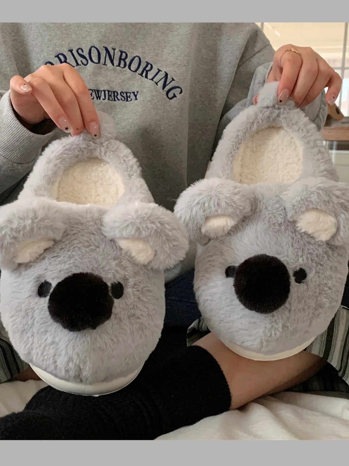 Women Winter new three-dimensional koala design Slippers Casual Soft Heel Platform Fur Warm Indoor Comfortable Man Home Slippers
