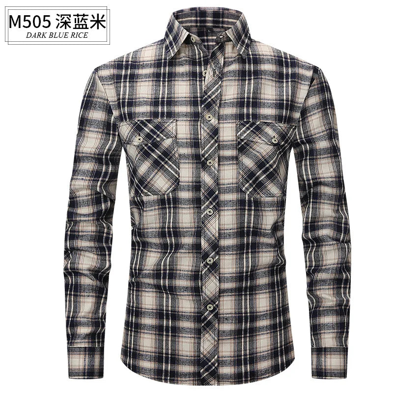 Men's long sleeve shirt ground wool plaid comfortable casual spring summer autumn high quality slim-fit free ironing fast