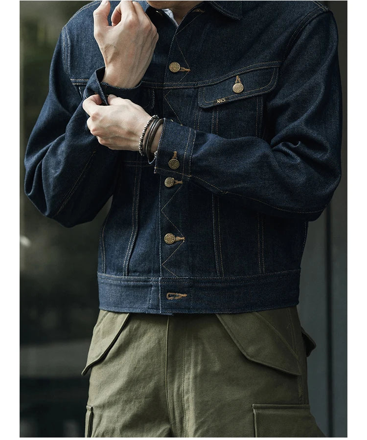 NON STOCK FLYERS Primary Color Left Oblique Anti-shrink Denim 101J Short Denim Jacket Retro Knight Jacket