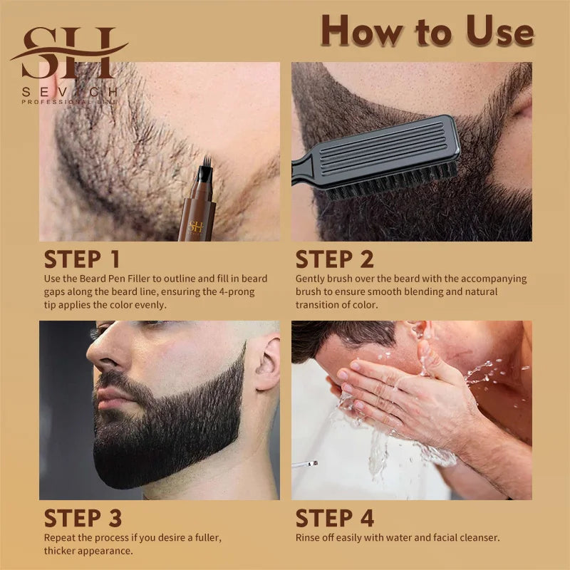 Beard Pen Filler Men Waterproof Moustache Coloring Pen Beard Coloring Filling Enhancer Black Fiber Hair Beard Stuffing Pen Tool