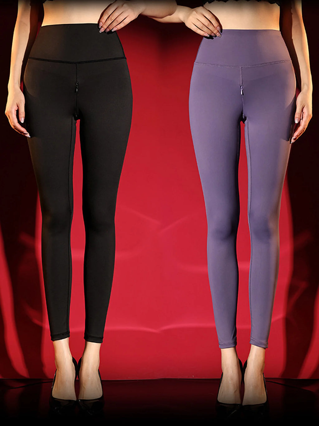 High Waist Stretchy Skinny Yoga Pants Womens Invisible Zipper Crotch Leggings Sports Bottoms Workout Cycling Running Clothing