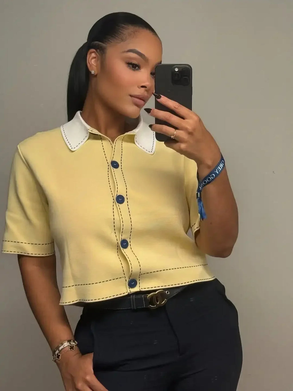 Casual Yellow Lapel Knitted Sweater Women Chic Short Sleeve Single Breasted Warm Pullover Lady Autumn Commute Street Outwear New