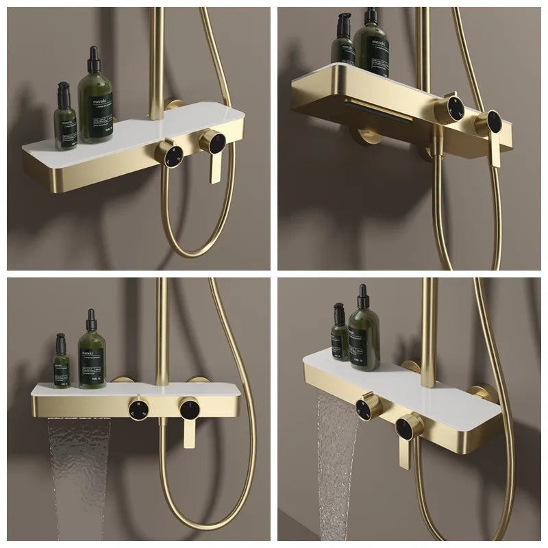 KEMAIDI Rose Gold Bathroom Shower Set Rainfall Hot And Cold Control Multifunctional Bath Shower Faucet System W/ Hand Shower