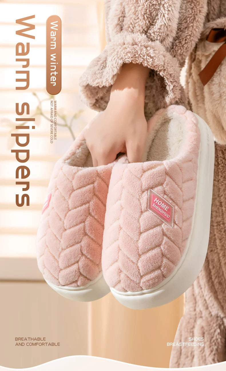 Cotton Slippers for Women in Autumn and Winter, New Indoor Home Soft Bottom, Anti Slip and Warm Plush Cotton Slippers for Women