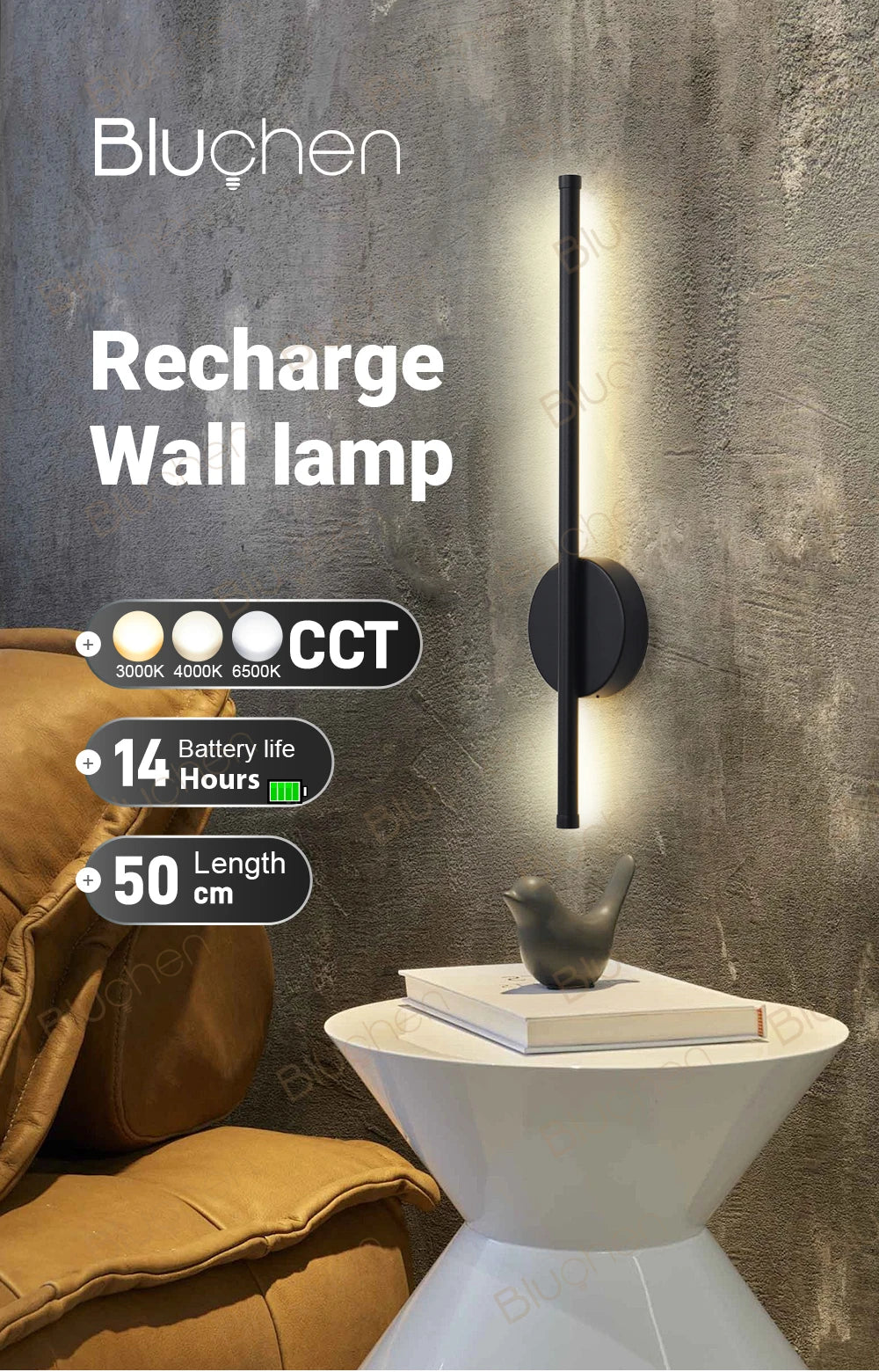 Wireless Wall Lamp Sconce Rechargeable USB-C 4400mAh battery Remote Control Dimmable LED Wall Lamp For Bedroom Living Room