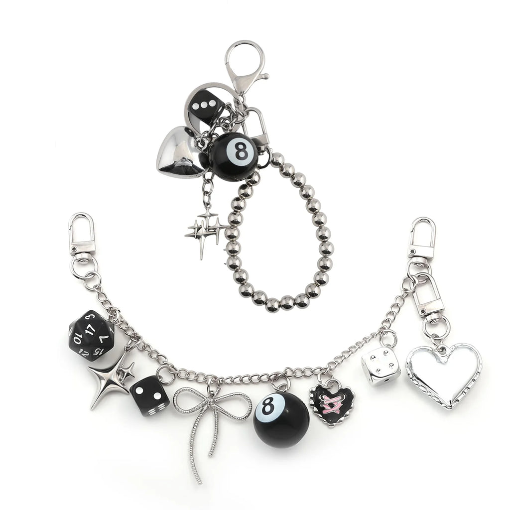 Y2K Detachable Pants Chain 8-Ball Dice Heart Waist Chain Adjustable Men's Streetwear Jeans Bag Charm Gift Jewelry