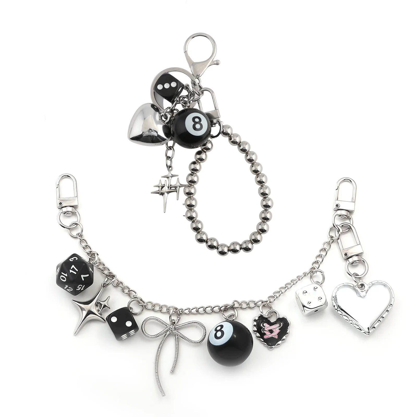 Y2K Detachable Pants Chain 8-Ball Dice Heart Waist Chain Adjustable Men's Streetwear Jeans Bag Charm Gift Jewelry
