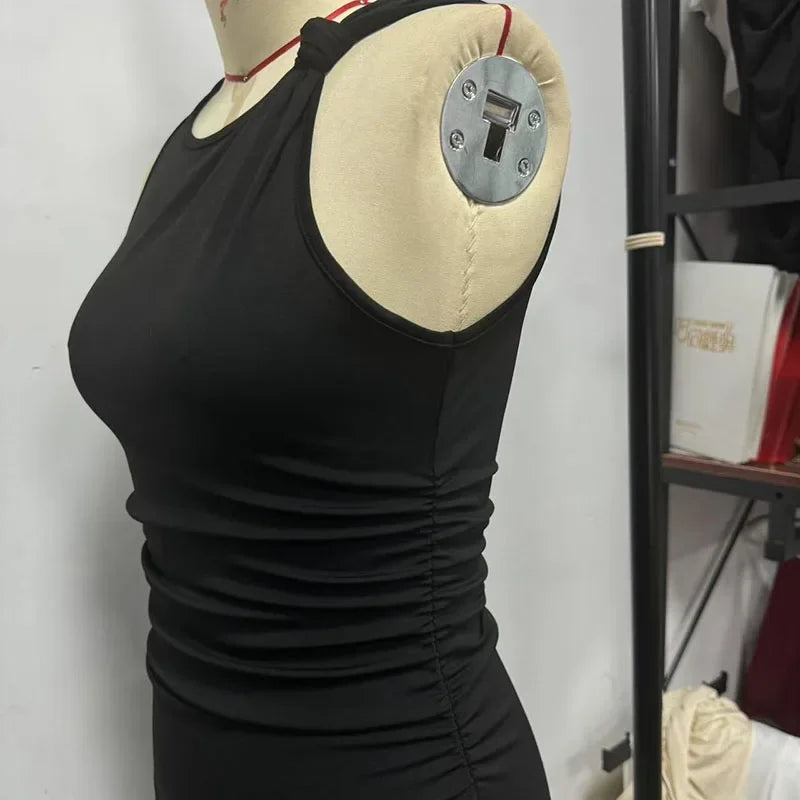 Sexy Slim Fit Black Mini Dress Women Summer Elegant Sleeveless Y2K Basic Bodycon Dresses Fashion Club Party Evening Short Dress
