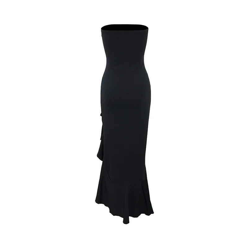 Fashion Off-shoulder Strapless Backless High Split Maxi Dress Sexy Solid Sleeveless Bodycon Boho Gown Summer Party Holiday Ware