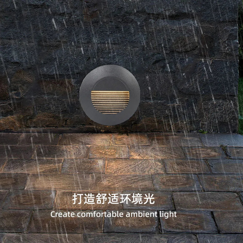 Outdoor Step Lighting 3W LED Embedded Wall Lamps Waterproof Outside Night Footlight+Bottom Box for Stairway Balcony Garden Porch