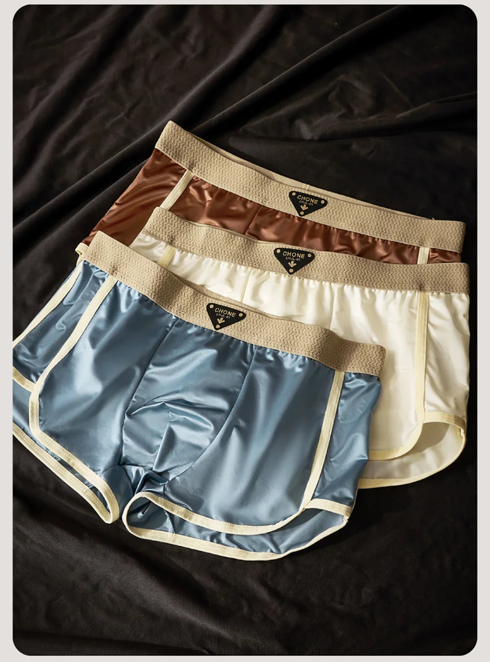 3PCS/Pack Luxury Solid Satin-like Boxer Man Cool 10A Antibacterial Silk U-shape Pouch Men's Panties High Elastic Wais Underpants